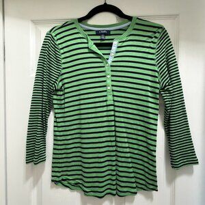 Chaps Green & Navy Striped Henley 3/4 Long Sleeve Size M